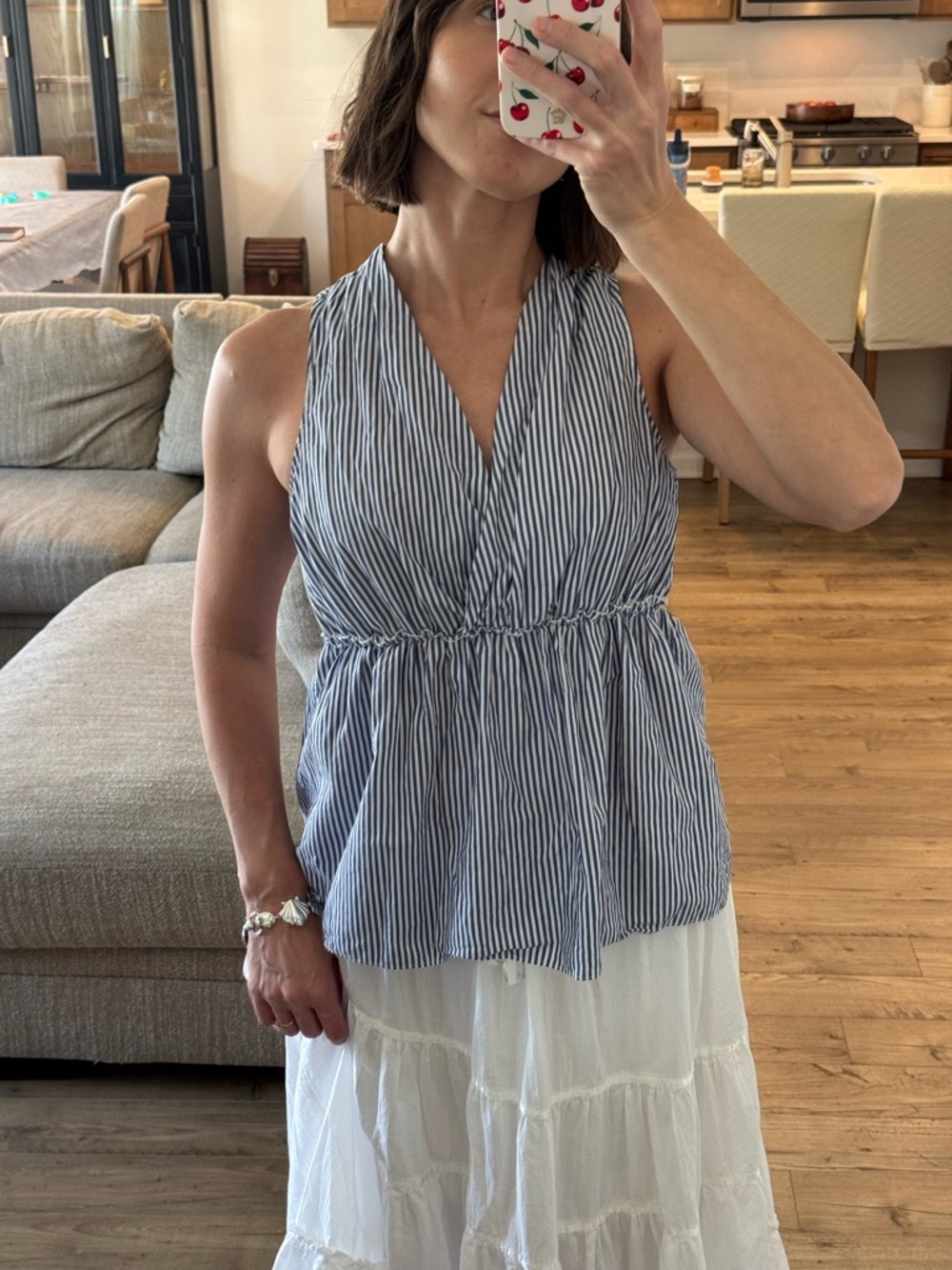 Banana Republic Sleeveless Blue Striped V-Neck Peplum Top - Picture 3 of 4